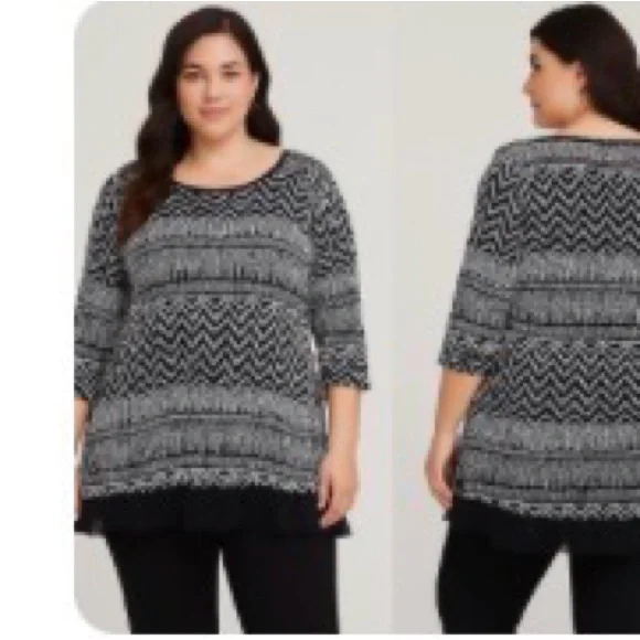 Cato Black and White Chevron Tunic - Picture 1 of 4